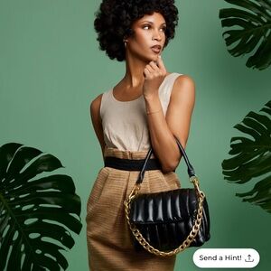 THINK ROYLN Bar Bag Black Quilted with Gold Chain